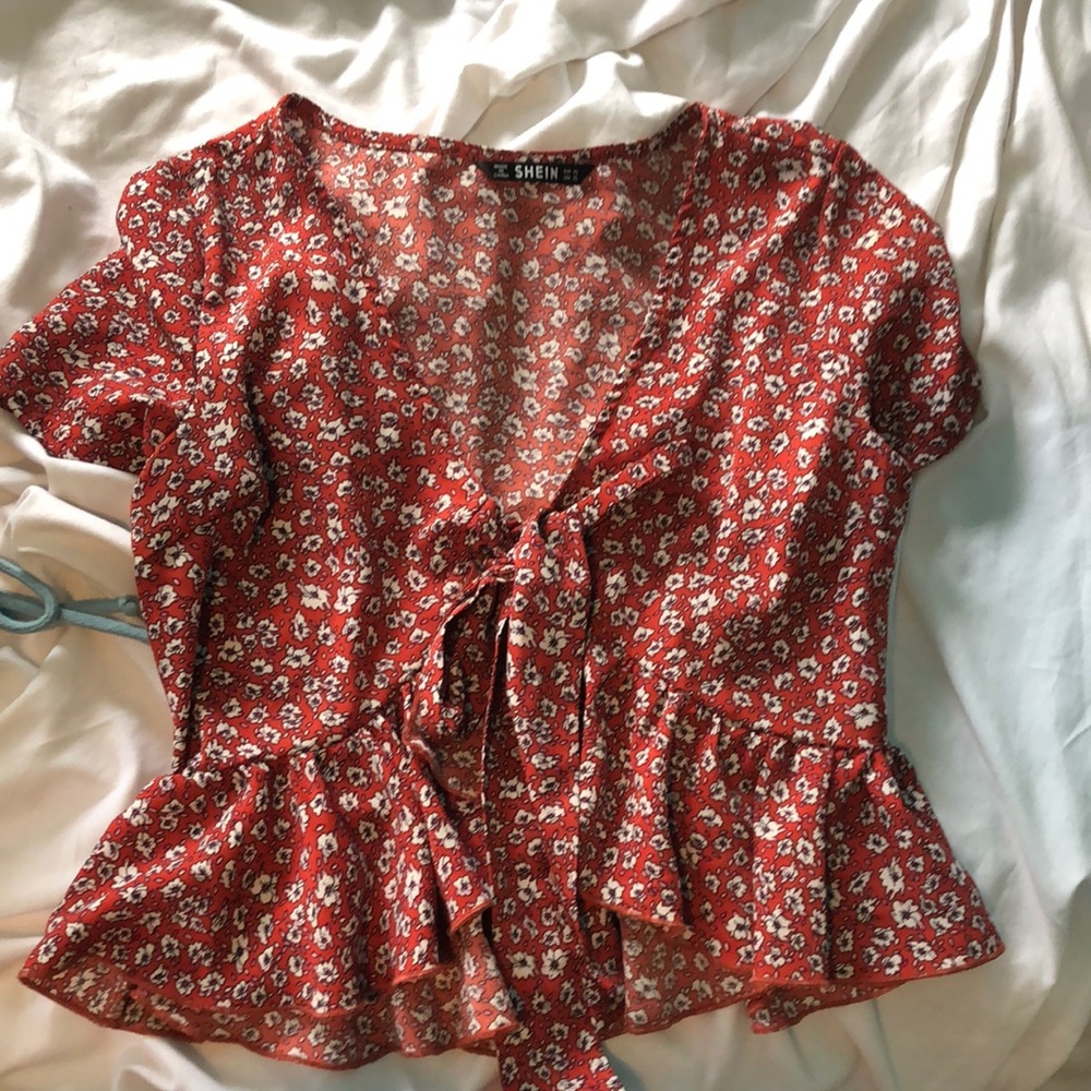 Shein red floral top